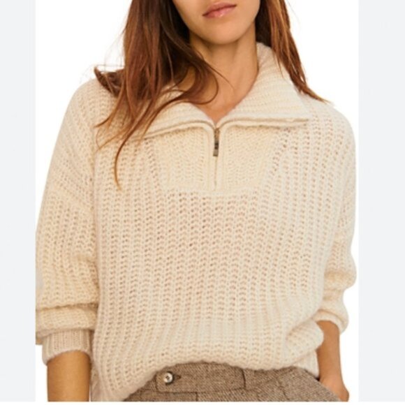 BA&SH Beltan Chunk Knit Half-Zip Jumper - Picture 1 of 7